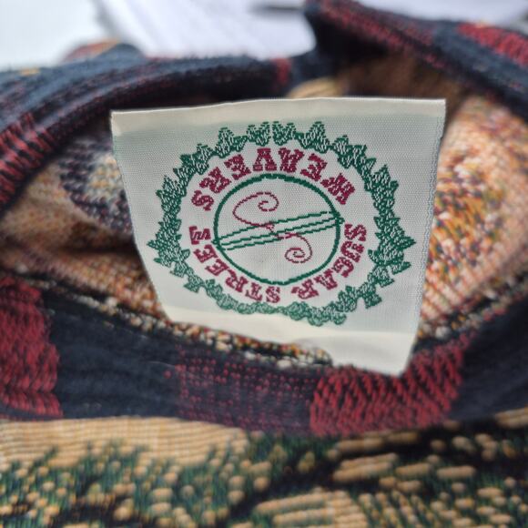 Sugar Street Weavers Vintage USA Red Green Santa Reindeer Tapestry Jacket L - Picture 6 of 7